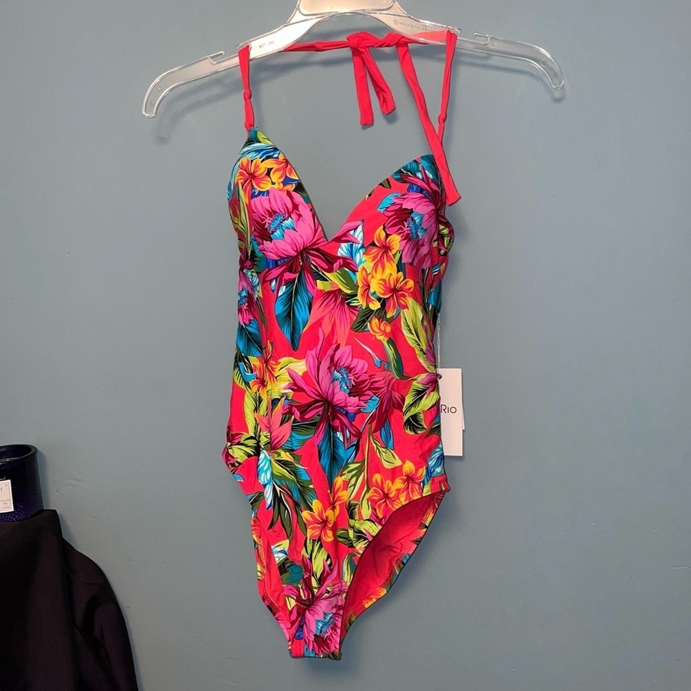 KikiRio Juno Halter One Piece in Coral Tropic Size Medium